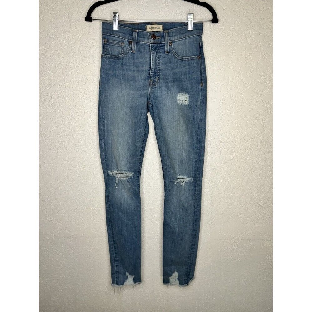 Madewell 9 Inch High Rise Med. Wash Distressed Jeans Size 24” Chewed Hem Raw R